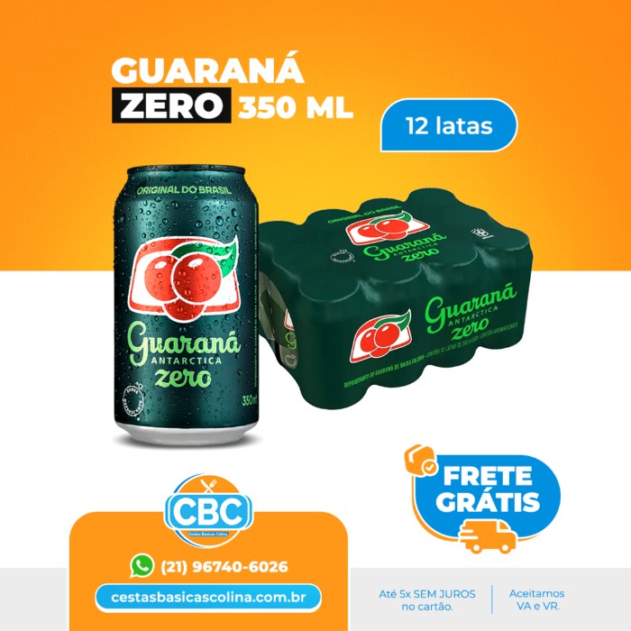 Guaraná Antártica Zero Lata 350 Ml 12 Un