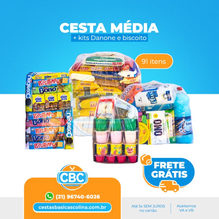 Cesta 2 (Média) + Kit Limpeza 1 (Folha Simples) + Kit Danone + Kit Biscoito