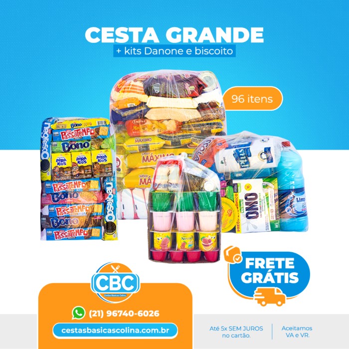 Cesta 3 (Grande) + Kit Limpeza 1 (Folha Simples) + Kit Danone + Kit Biscoito