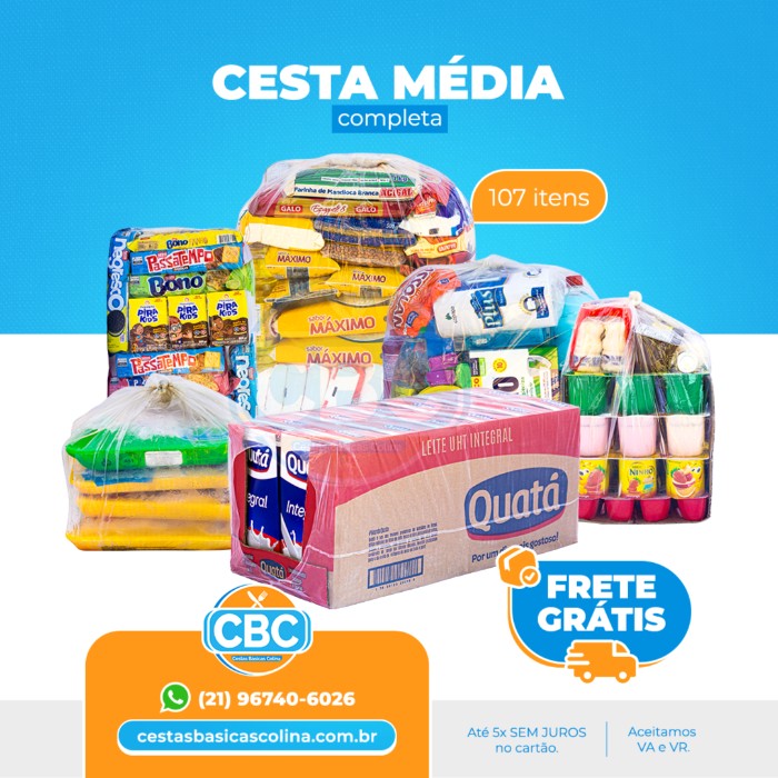 Cesta 2 (Média) + Kit Limpeza 1 (Folha Simples) + Kit Danone + Kit Biscoito + Kit Frango + Caixa de Leite